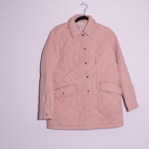 Joie Women's Cotton Quilted Collar Snap Button Barn Coat Jacket Pink Medium